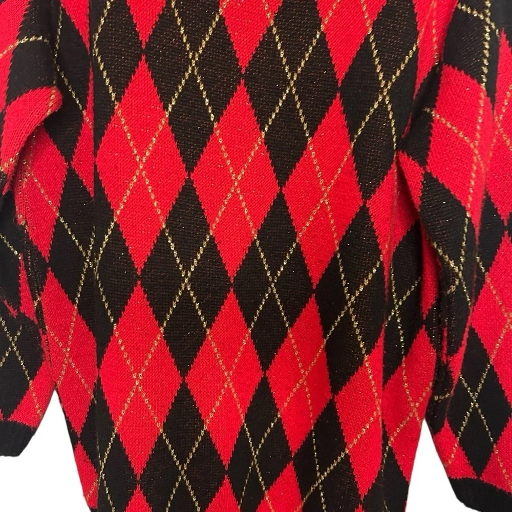 Alfred Dunner Vintage Argyle Sweater Red Black Gold | M | Made USA